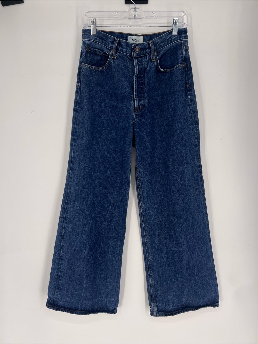 AGOLDE Dame Dark Wash Wide Straight Leg High Waist Designer Denim Jeans 26P